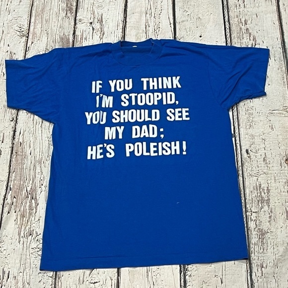 Vintage 1980s Funny Polish Blue Screen Stars 80s Crewneck Tee Top Shirt - Picture 3 of 5